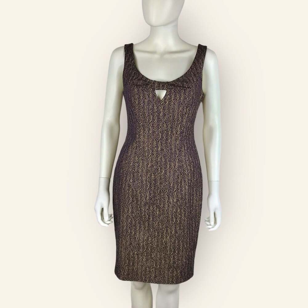 David Meister Black Gold Holiday Evening Dress Purple Bodycon Sleeveless